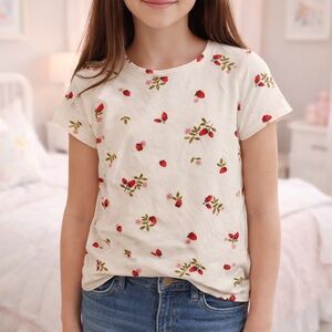 Old Navy Cream Tee with Strawberry Design